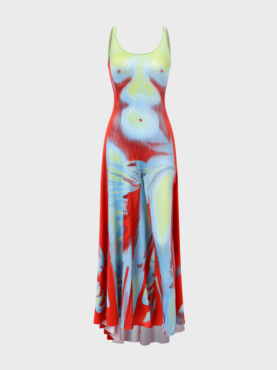 Edgy Green Thermal body print Dress Midi Dress