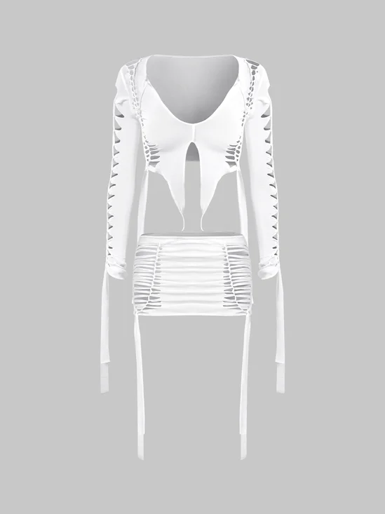 【Final Sale】Edgy White Cut out Two-Piece Set