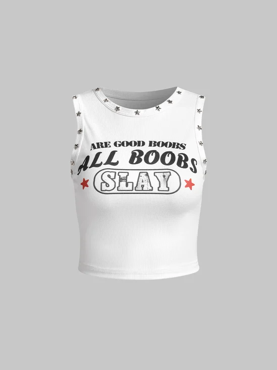 Street All boos are good boos Street White Rivet Text letters Top Tank Top & Cami