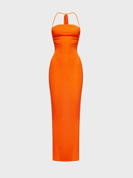 Y2k Orange Backless Dress Midi Dress