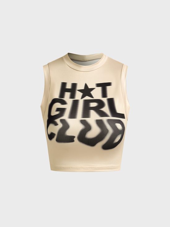 Y2k Khaki Graphic Basic Top Tank Top & Cami