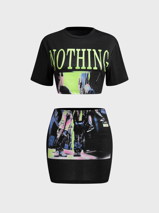 Street Red Vintage print Remade style Two-Piece Set