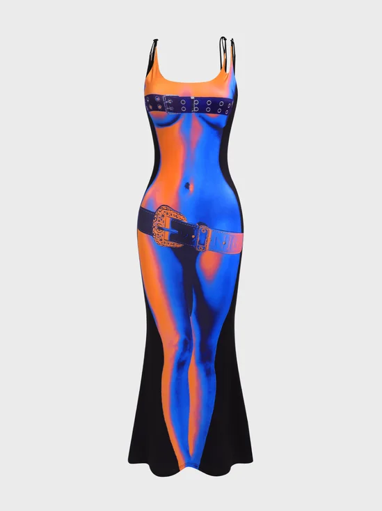 【Final Sale】Edgy Multicolor Body print Dress Midi Dress