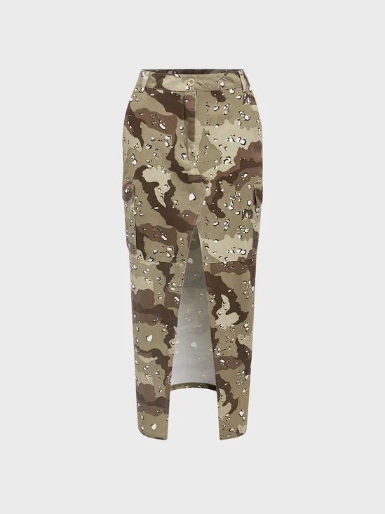 Street Green Camo Side slit Pockets Bottom Skirt