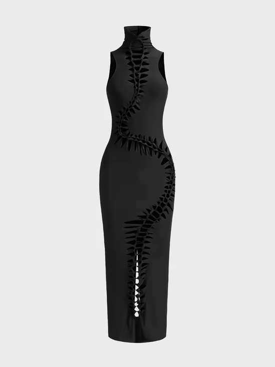 Edgy Black Cut out Dress Midi Dress