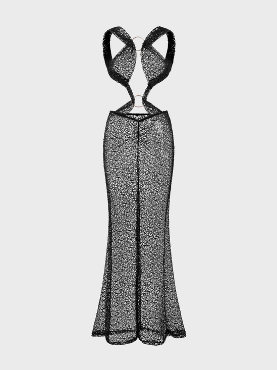 Cut Out Backless Halter Plain Sleeveless Maxi Dress
