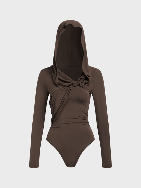Hooded Plain Long Sleeve Bodysuit