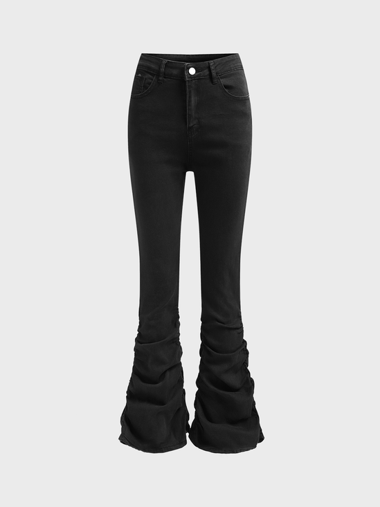 【Final Sale】Plain Bell-Bottomtrousers Jeans