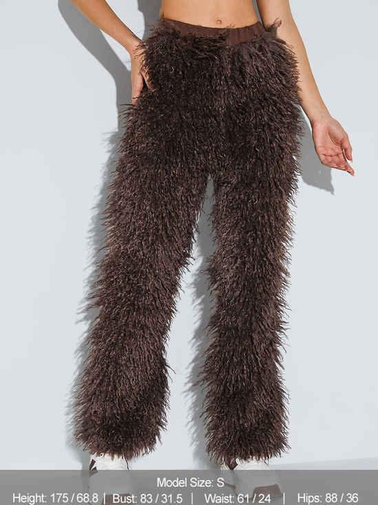 Fuzzy Sherpa Plain Straight Pants