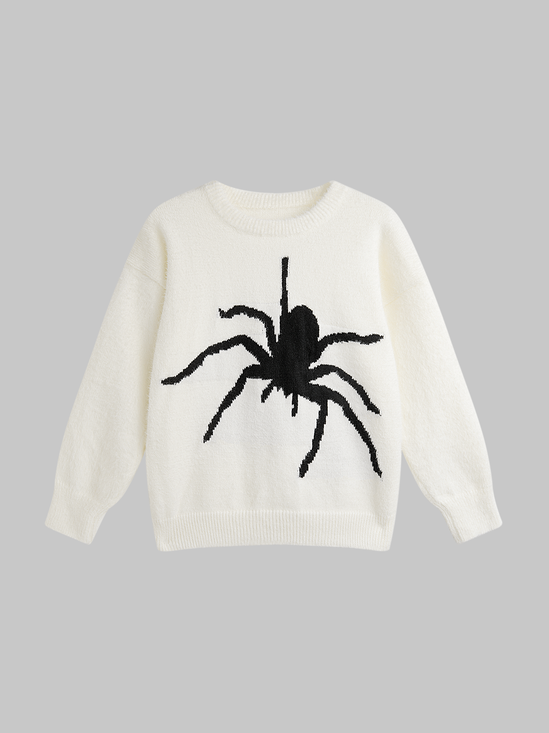 【Final Sale】Crew Neck Spider Pattern Long Sleeve Sweater