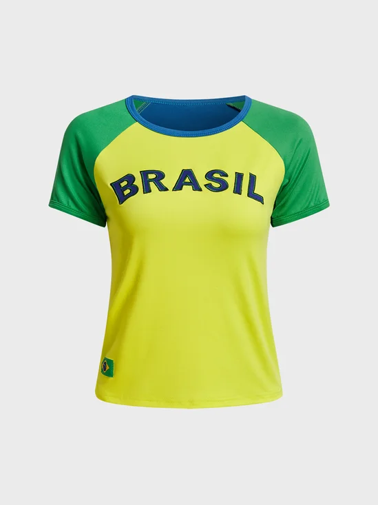 【Final Sale】Brasil Crew Neck Color Block Short Sleeve T-Shirt