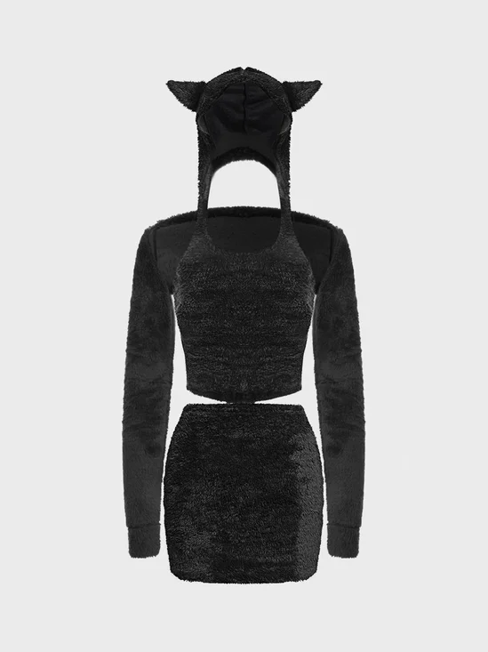 3 Pcs Hooded Plain Tube Top & Bolero & Short Skirt Matching Set