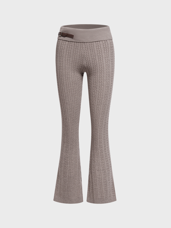 Texture Fabric Plain Bell-Bottomtrousers Pants