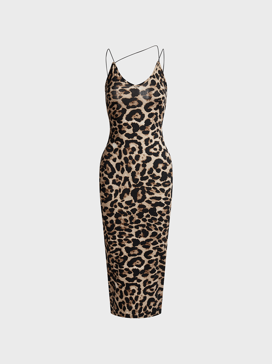 cut out Spaghetti Leopard Sleeveless Maxi Dress