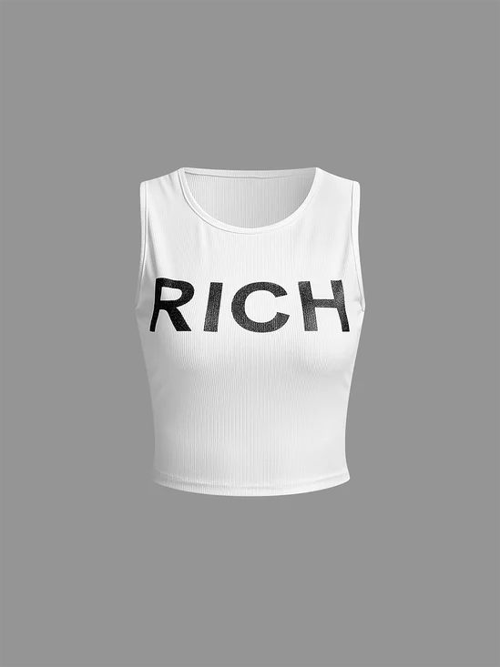 Crew Neck Text Letters Tank Top