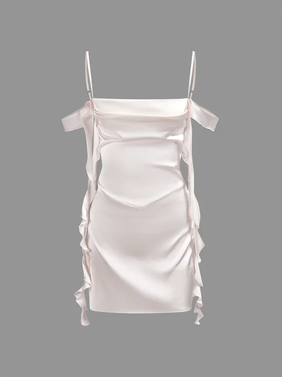 Backless Spaghetti Plain Sleeveless Short Dress