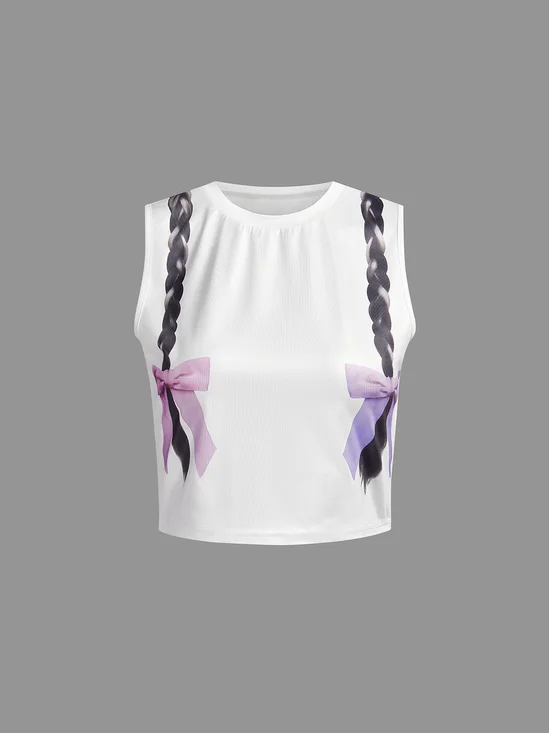 Jersey Crew Neck Butterfly Tank Top
