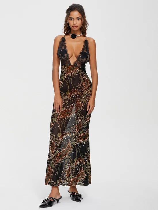 Halter Leopard Sleeveless Maxi Dress