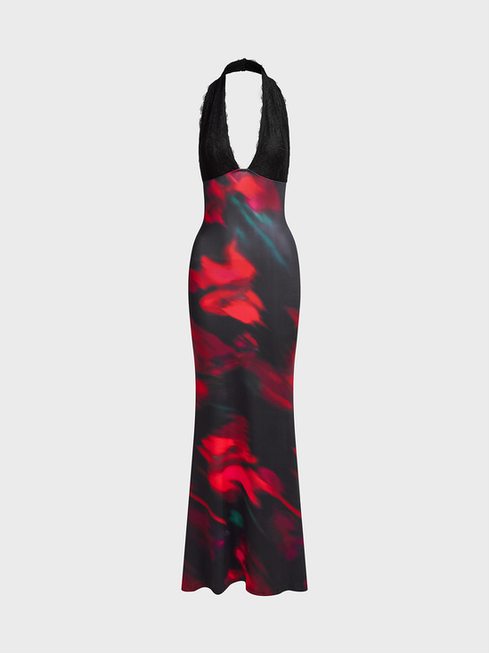 Halter Tie-Dye Pattern Sleeveless Maxi Dress