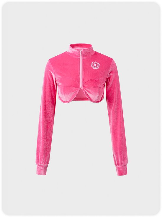 【Final Sale】Y2K Fashion Pink Velvet Zipper Top Hoodie & Sweatshirt
