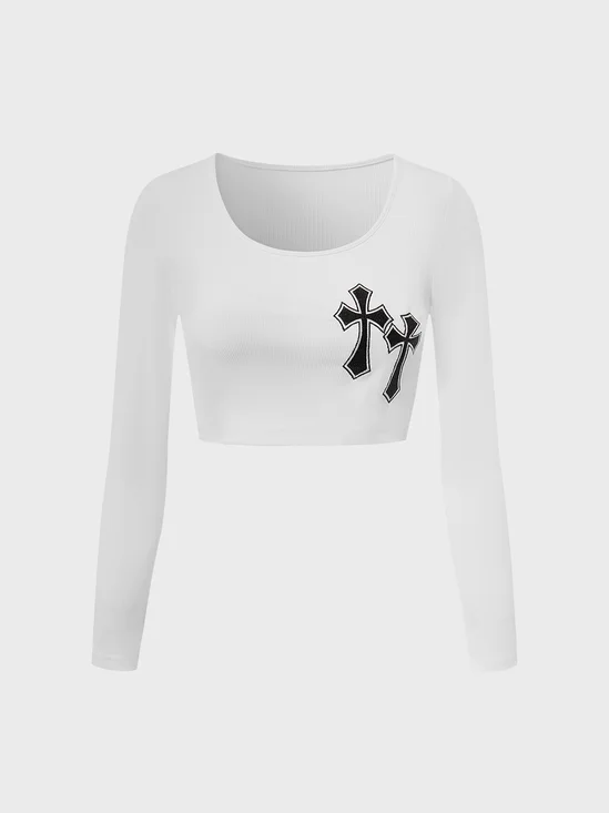 【Final Sale】Y2K White Cross Top T-Shirt