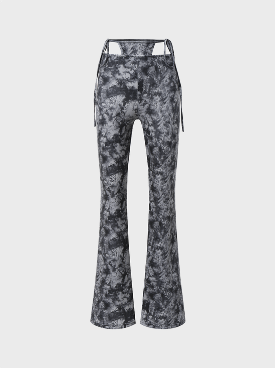 【Final Sale】Y2K Gray Tie Dye Cut Out Lace Up Bottom Pants