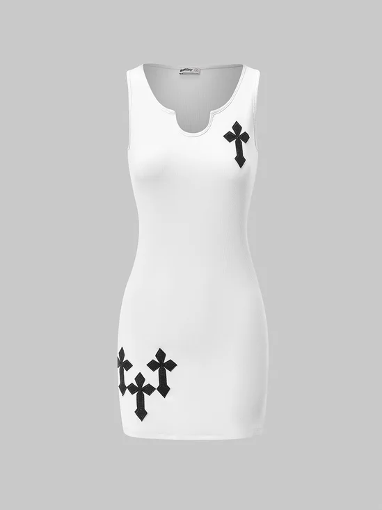 【Final Sale】Y2K White Cross Pattern Dress Mini Dress