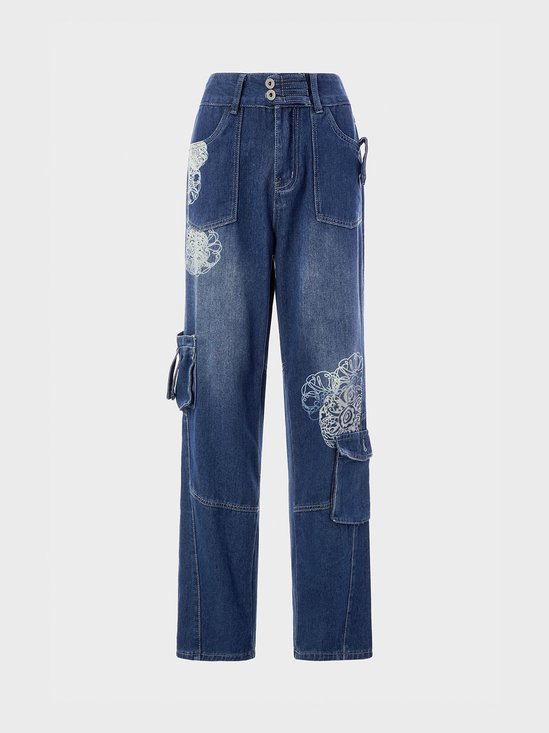 【Final Sale】Y2K Gray Cargo Denim Bottom Jeans