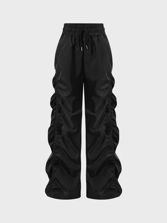 Street Black Wrinkled Bottom Pants