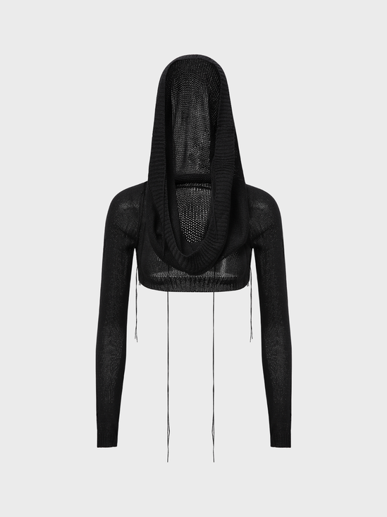 Edgy Black Hooded Cut Out Top Sweater