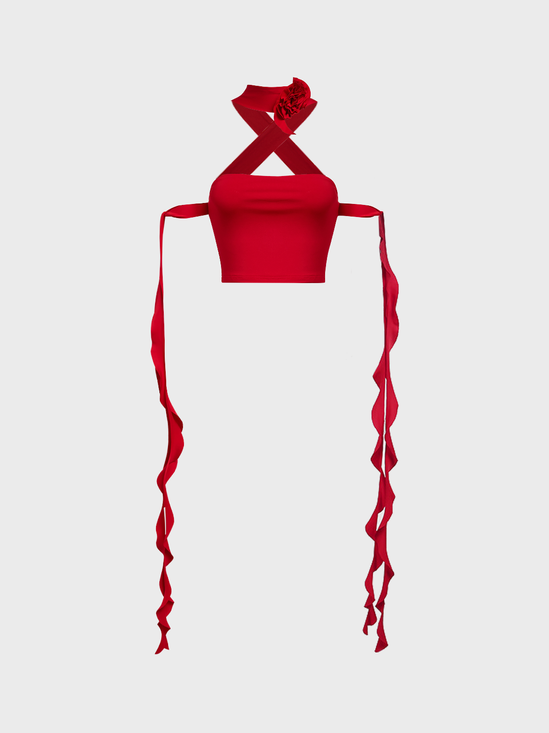 Y2k Red Ruffles 3D rose Top Women Top