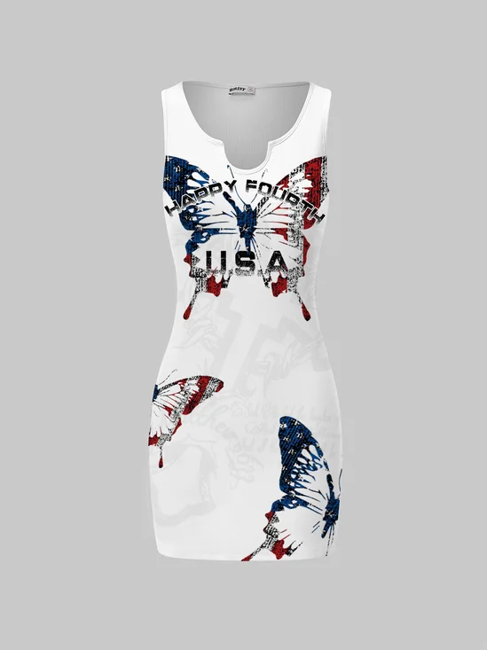Y2k White Independence Day Holidays Butterfly Dress Mini Dress