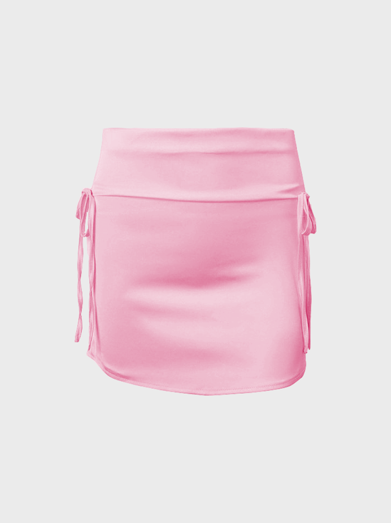【Final Sale】Satin Bowknot Plain Short Skirt