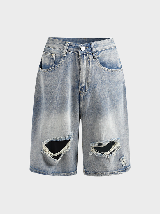 【Final Sale】Denim Cut Out Unisex Plain Wide Leg Jeans