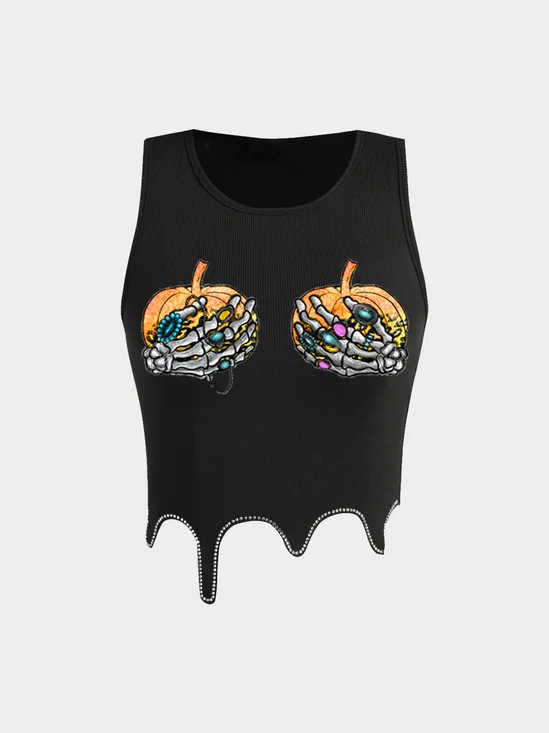 Crew Neck Skull Tank Top