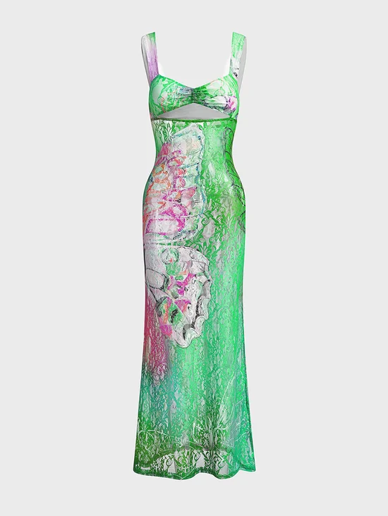 Spaghetti Butterfly Sleeveless Maxi Dress