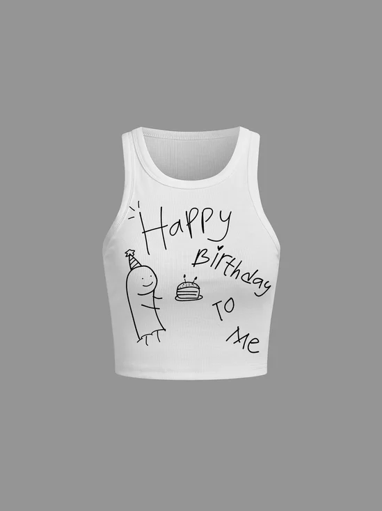 Jersey Crew Neck Text Letters Tank Top