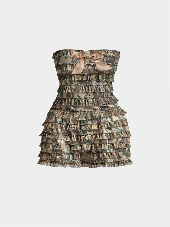 Strapless Camo Sleeveless Mini Dress
