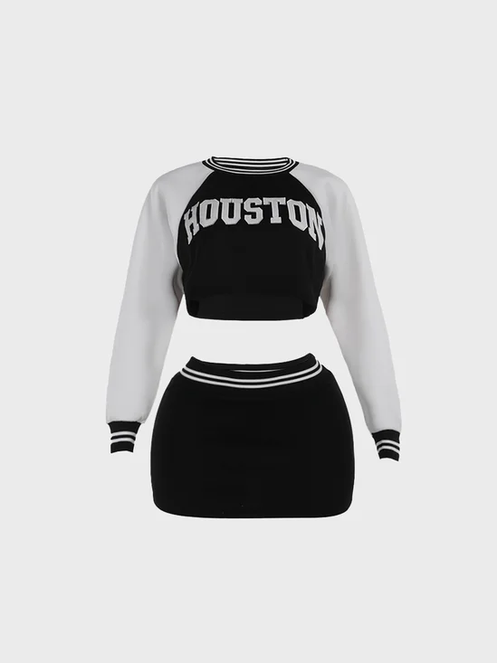 Jersey Color Block Top With Skirt Two-Piece Set