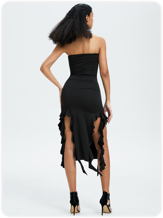 Y2k Balletcore Black Ruffles Tube Dress Midi Dress kollyy