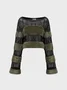 Net Cut Out Patchwork Fuzzy Long Sleeve Crop Top
