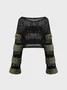 Net Cut Out Patchwork Fuzzy Long Sleeve Crop Top