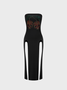 Street Black Skull Hotfix rhinestone Split Top Women Top