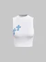 【Final Sale】Y2k White Denim cross embroidery Top Tank Top & Cami