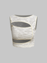 Edgy White Ripped texture Metal Pin Top Women Top