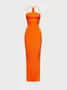 Y2k Orange Backless Dress Midi Dress
