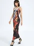 Edgy Gray Body print Asymmetrical design Dress Midi Dress