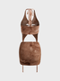 Edgy Brown Cut out Two-Piece Set