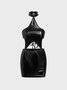 Punk Black Star shape PU Dress Mini Dress