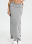 Street Gray Wrinkled Side Slit Bottom Skirt